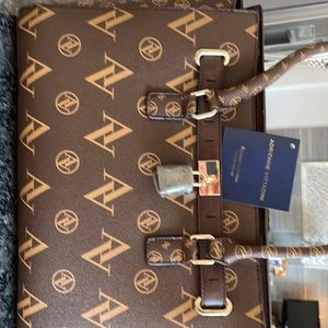 Chocolate Adrienne Vittadini Signature Collection Satchel with Lock Handbag.